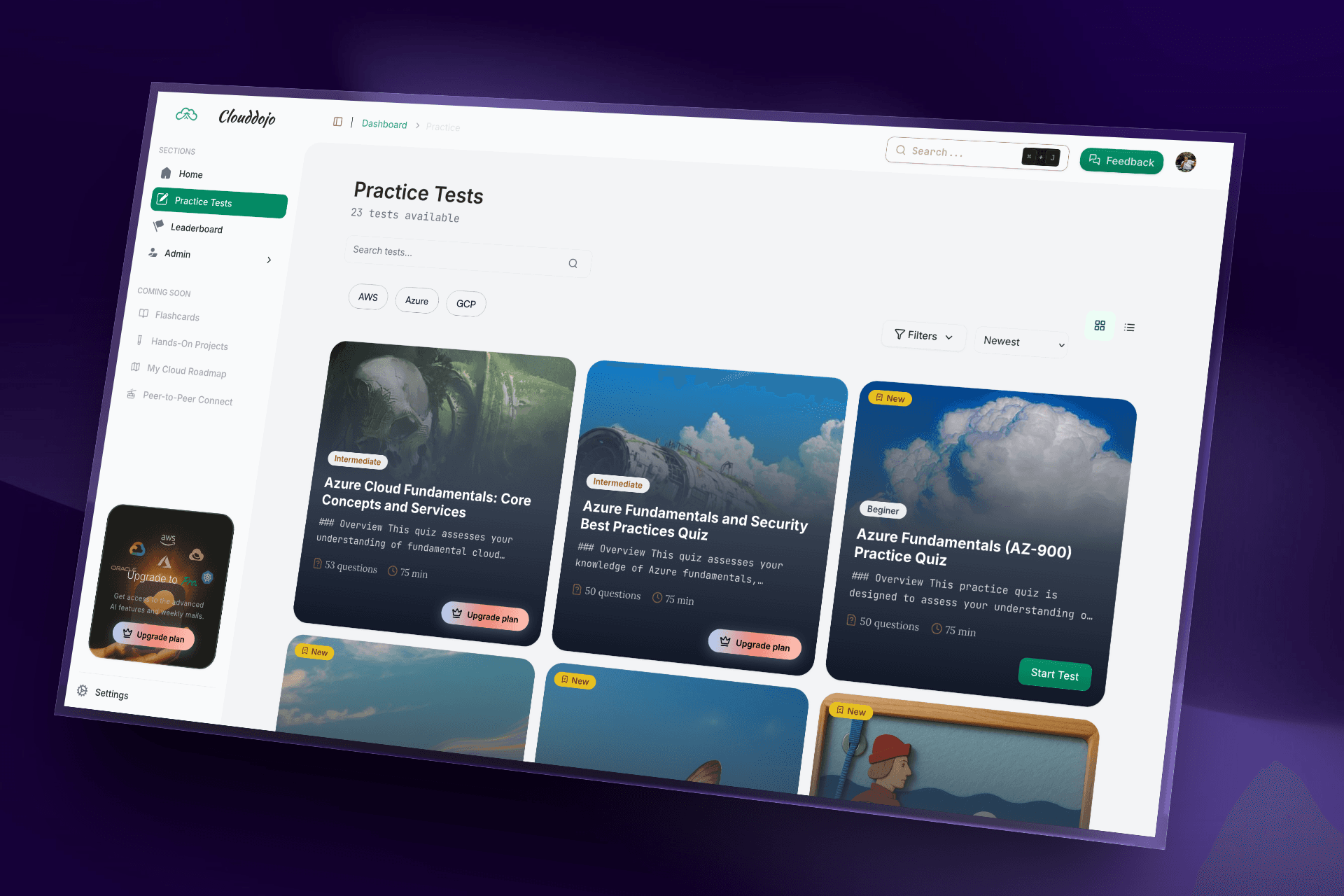 CloudDojo Practice Tests — browse and launch AWS certification exams